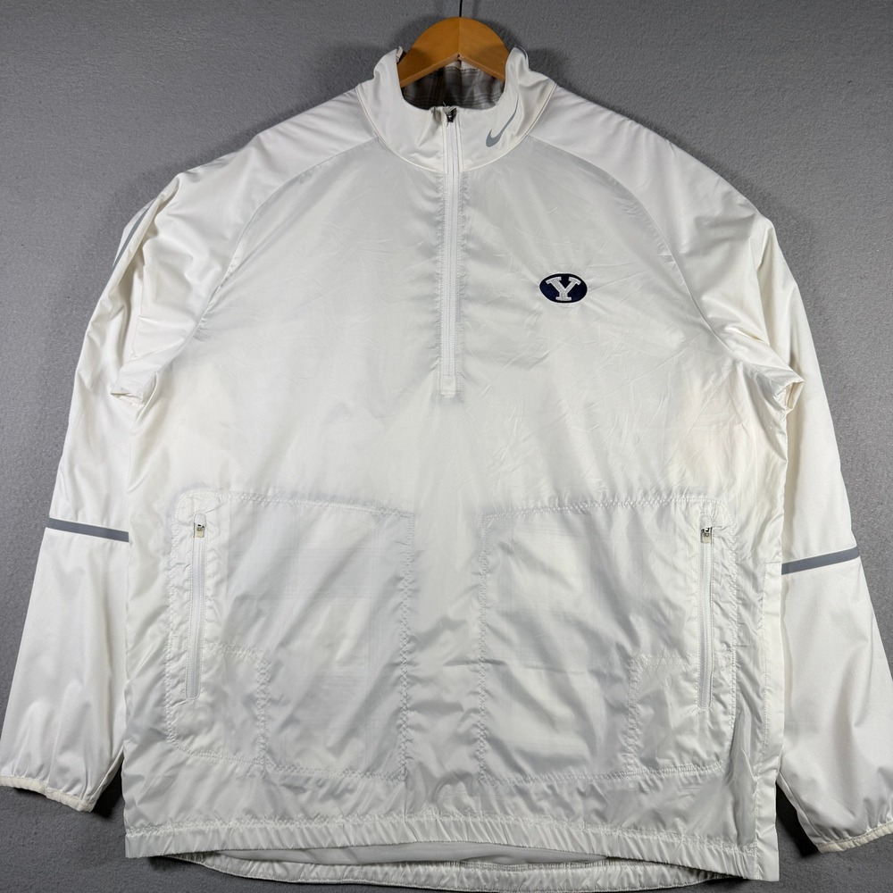 Nike Golf BYU Cougars Mens XL White Half Zip Windbreaker Jacket 582787-100